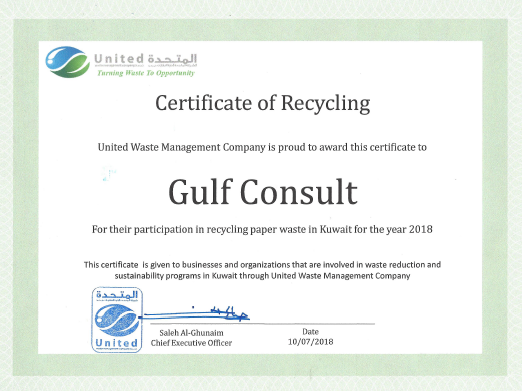 GC has recently been awarded a Certificate of Recycling from United Waste Management